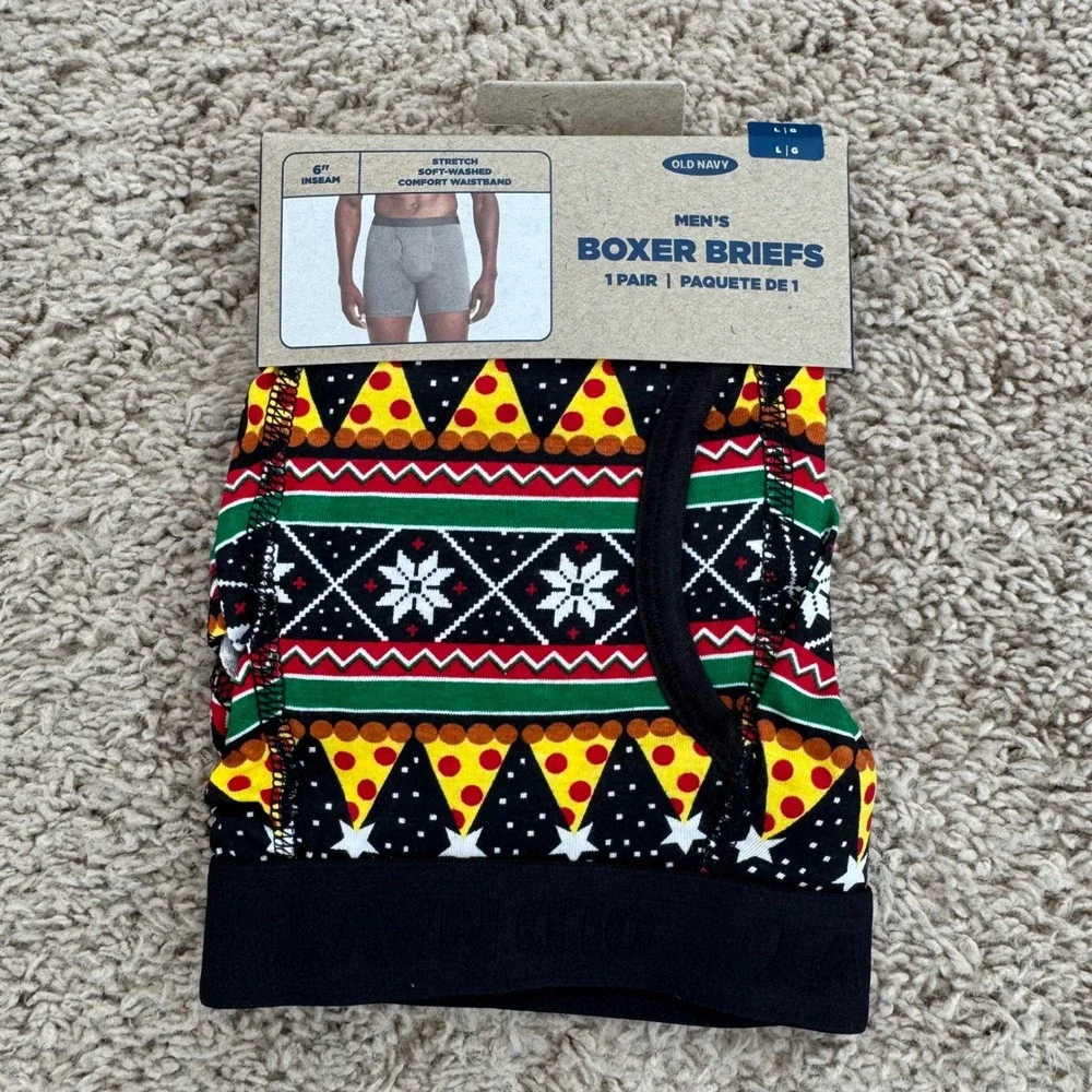 Old Navy‎ Boxers Mens L Pizza Holiday Print Stretch Comfort Waistband 6